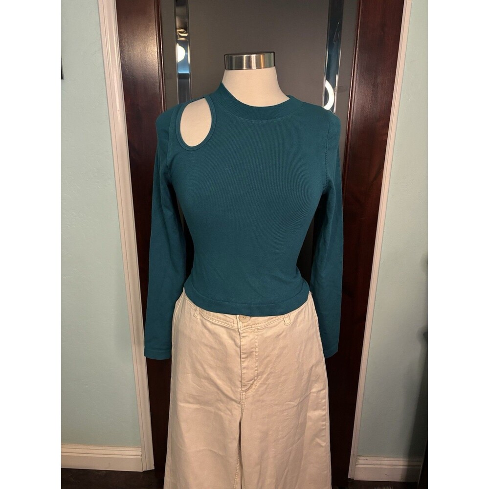 New Happily Grey Sexy Aqua Teal Cutout Top Shirt Size M/L